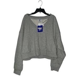 Womens JoyLab Gray Loose Fit Cropped V-Neck Sweatshirt, NWT!!!